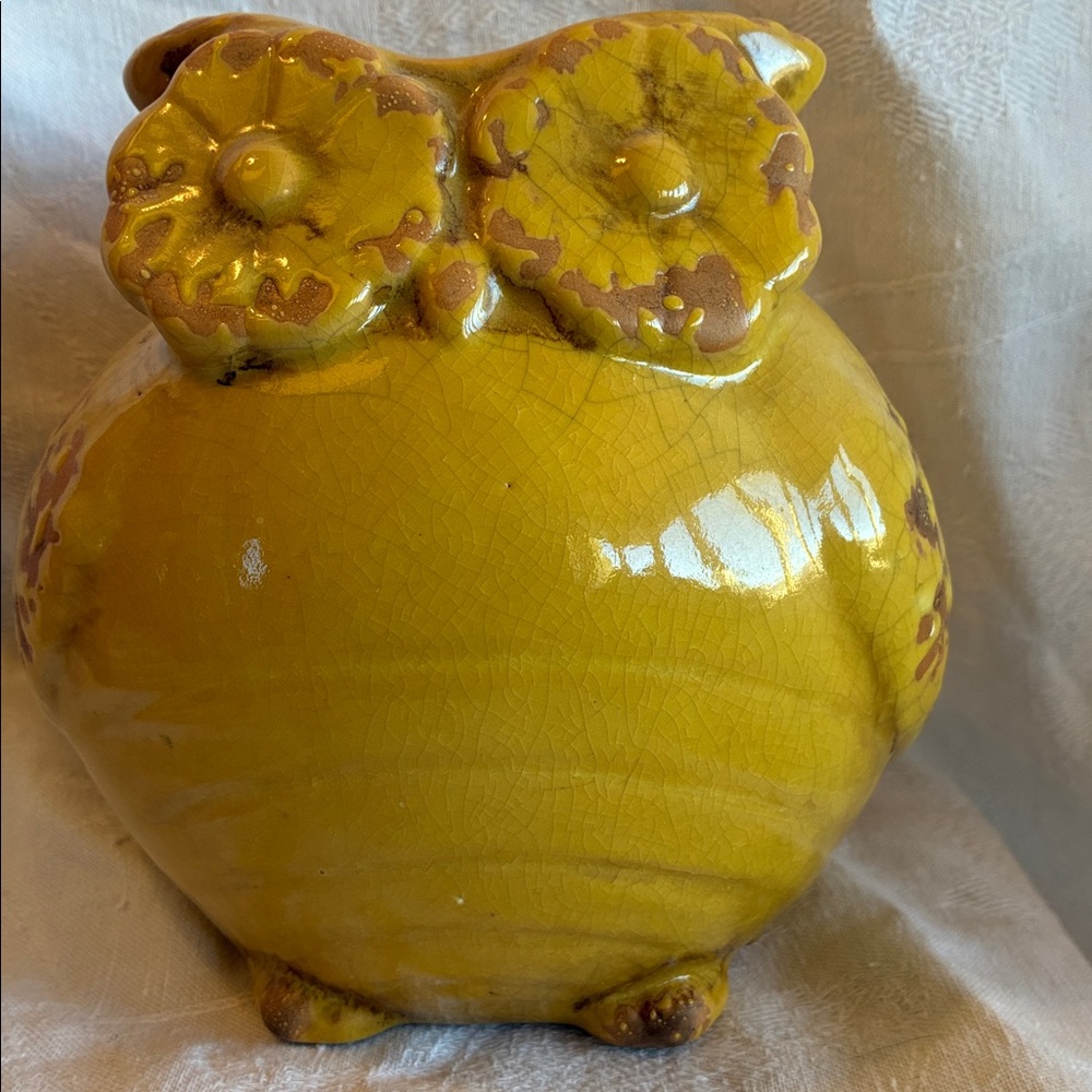 VTG Pottery 70’s Owl Yellow Ceramic Owl Figurine Gat and Stout and Adorable